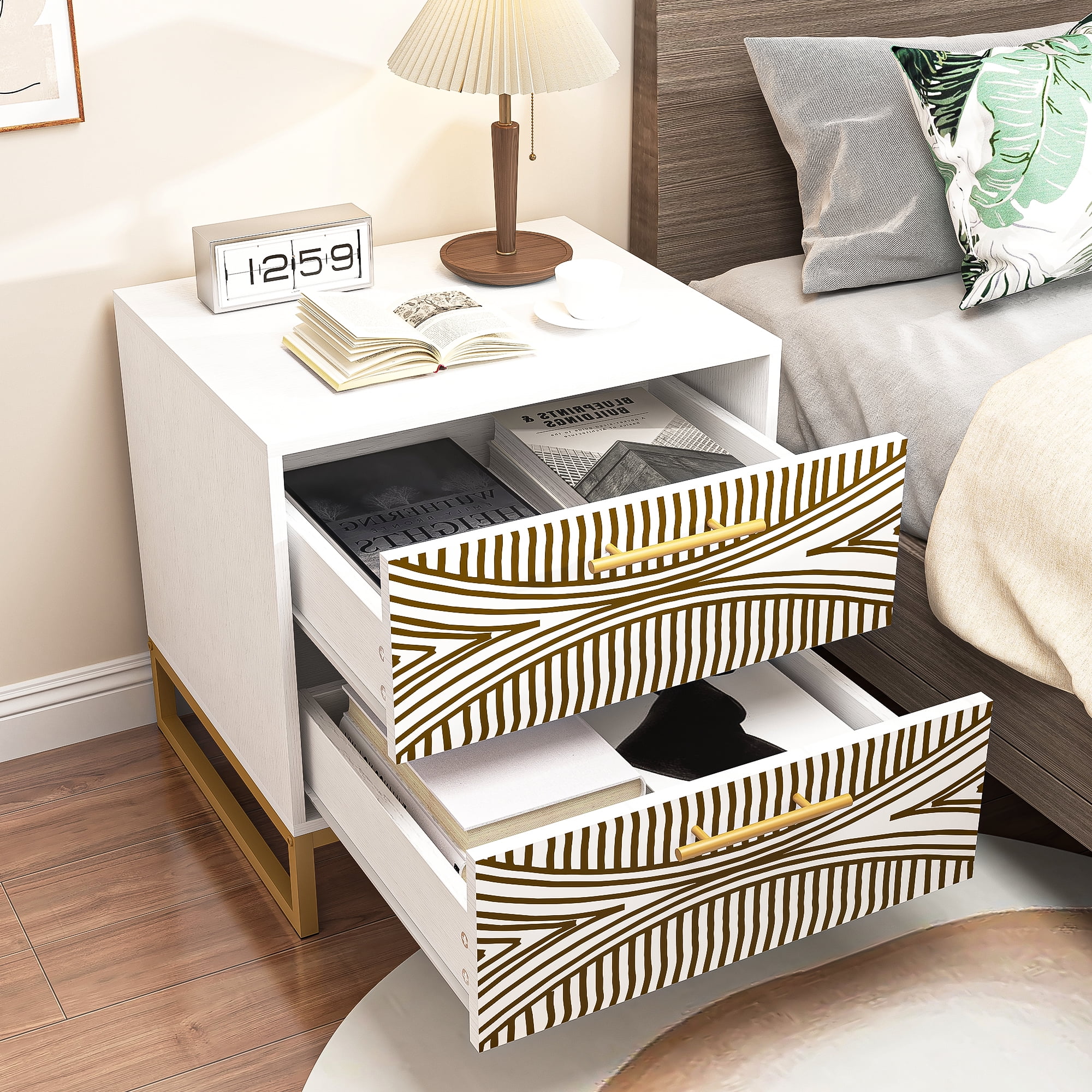 Kadyn Nightstand, Nightstand Side Table with 2 Drawers, Night Table for Bedroom, White Kadyn Nightstand, Nightstand Side Table with 2 Drawers, Night Table for Bedroom, White