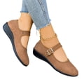 thumbnail image 2 of Domuza Women's Mary Jane Shoes with Adjustable Buckle Strap, Soft Corduroy Low Wedge Casual Walking Shoes, Comfort Round Toe Dress Flats for Daily Office Outdoor Wear Brown 8.5（EU-41）, 2 of 9
