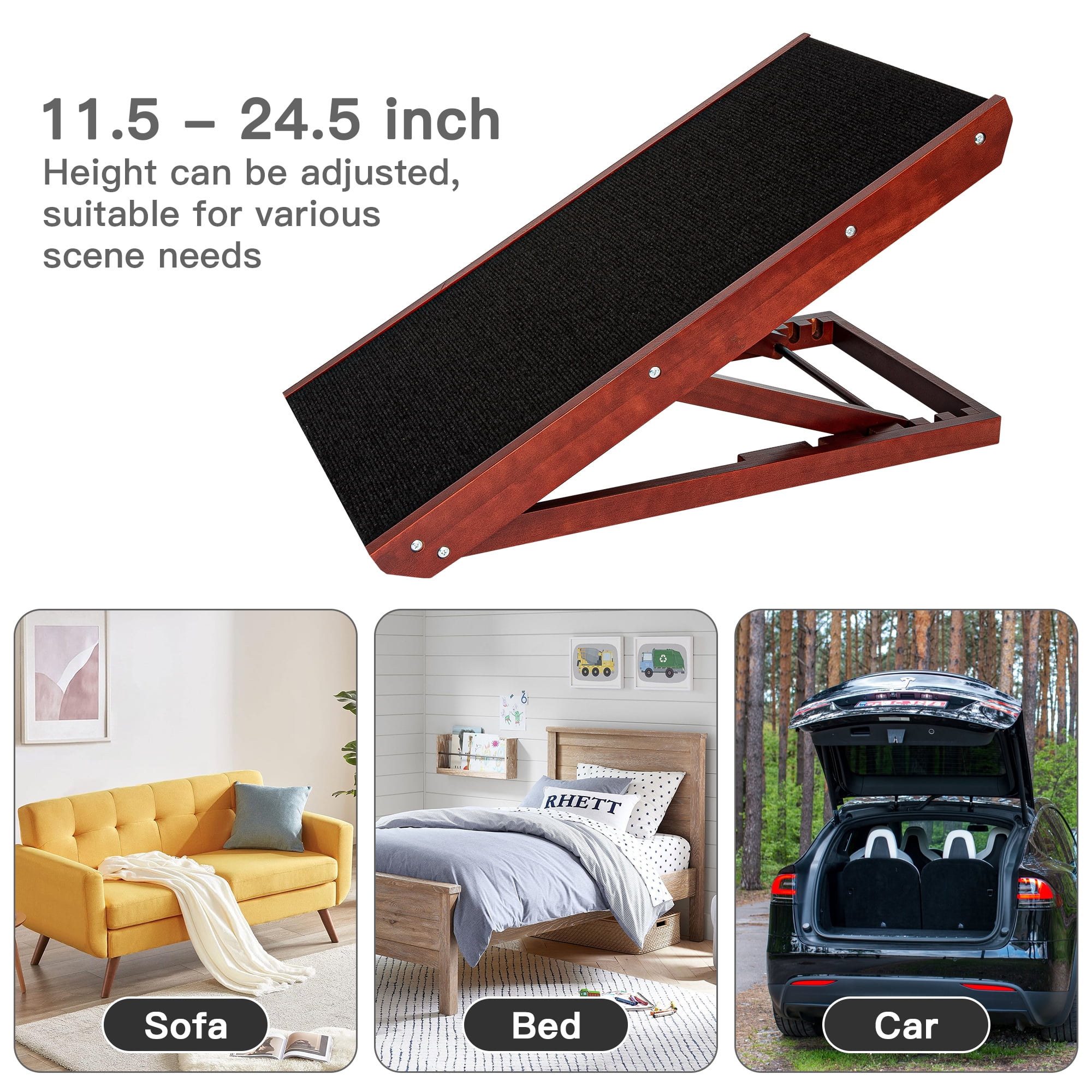 Pefilos 24" Tall Pet Ramp 4 Levels Height Adjustable for Small Dog & Cat Ramp Wood Folding Portable Dog Stairs with Slip Carpet Surface, Black Pefilos 24" Tall Pet Ramp 4 Levels Height Adjustable for Small Dog & Cat Ramp Wood Folding Portable Dog Stairs with Slip Carpet Surface, Black