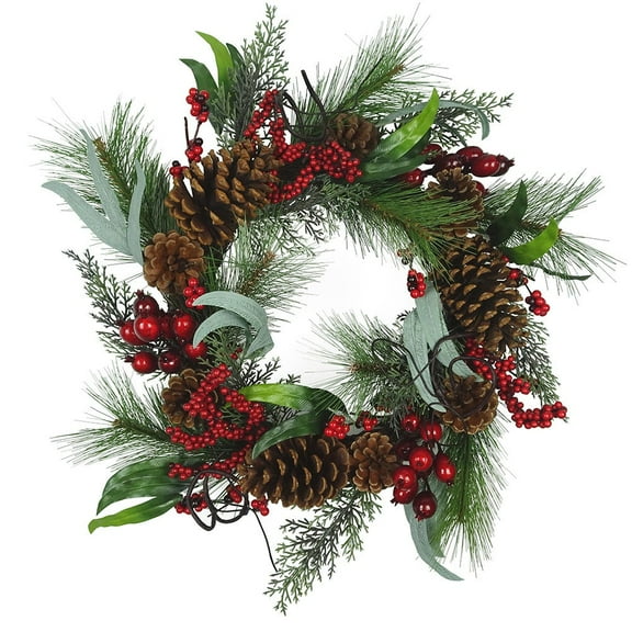 Kurt S. Adler 20-Inch Red Berries, Leaves and Pinecones Wreaths, Multi