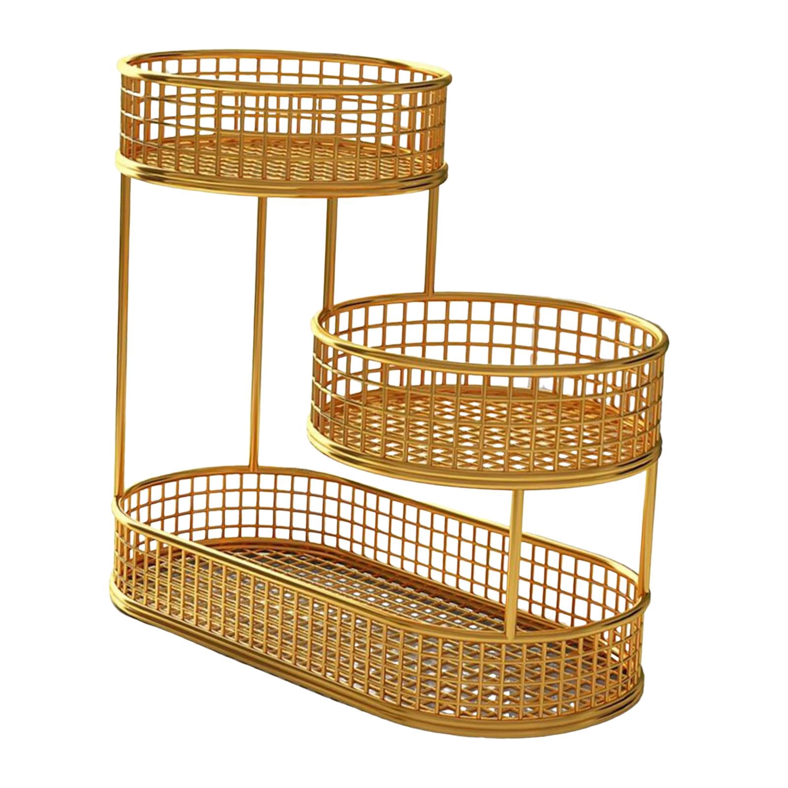 Baoblaze Metal Fruit Basket Serving Stand Wrought Iron Fruit Stand Large Capacity Counter Space Saver Fruits Stand Holder Serving Bowl gold
