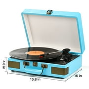 RetroAudio Vinyl Record Player Portable Suitcase Bluetooth Audio Turntable with Built-in Speakers 3-speed,Blue