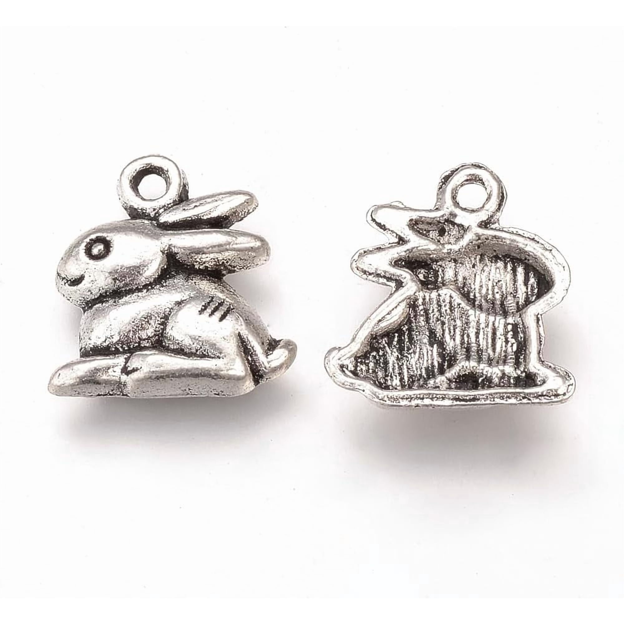 50 Pcs Tibetan Style Alloy Rabbit Charms Rabbit Pendant Accessory Antique Silver Pendant Decoration for Women Birthday Festival Elegant Gifts DIY Personalized Jewelry 14.5x13x2mm Hole: 1.5mm