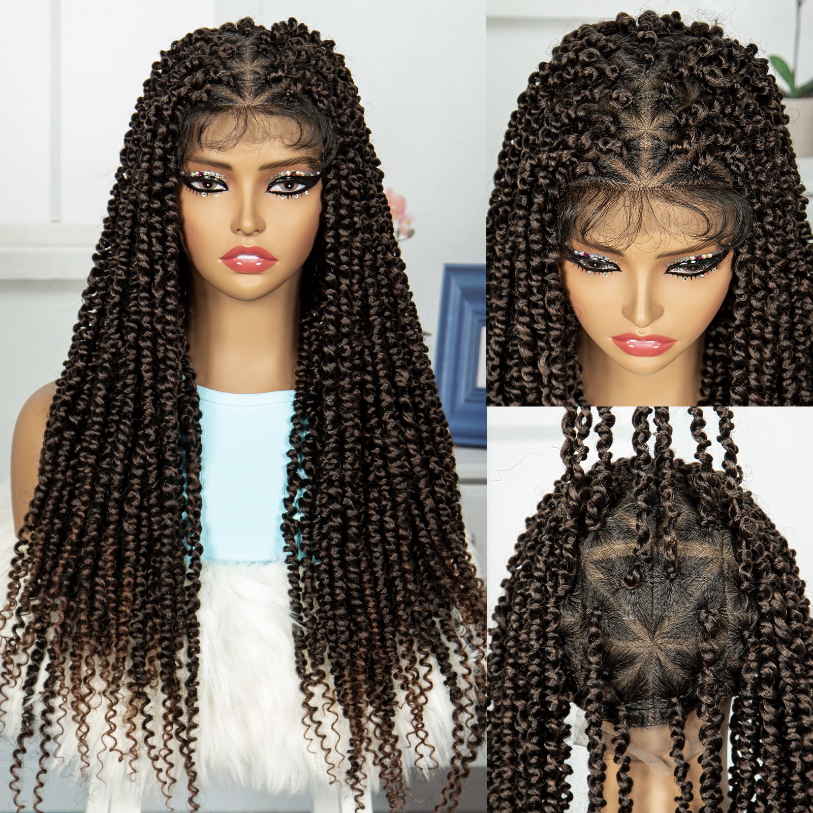Braided Wigs for Women Synthetic Full Lace Wig Braided Wigs Knotless Box Braided Wigs Braid Braiding Hair Water Wave Wavy Braids Wigs 26 inches (1B/30 Color)