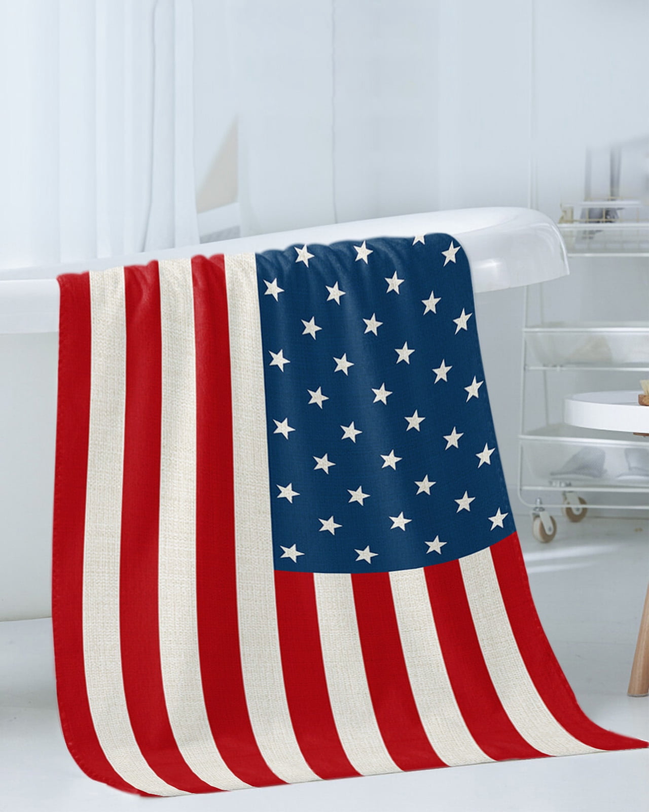 4th of July Towel Set of 3, Soft Microfiber Bath Towels, Hand Towel, Washcloths, Red Stripes Independence Day Quick-Dry Absorbent Towels for Bathroom Kitchen Hotel Beach Gym Spa
