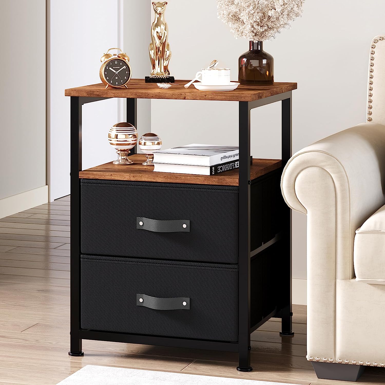 Night Stand with Drawers, Side Table with Storage End Table Rustic