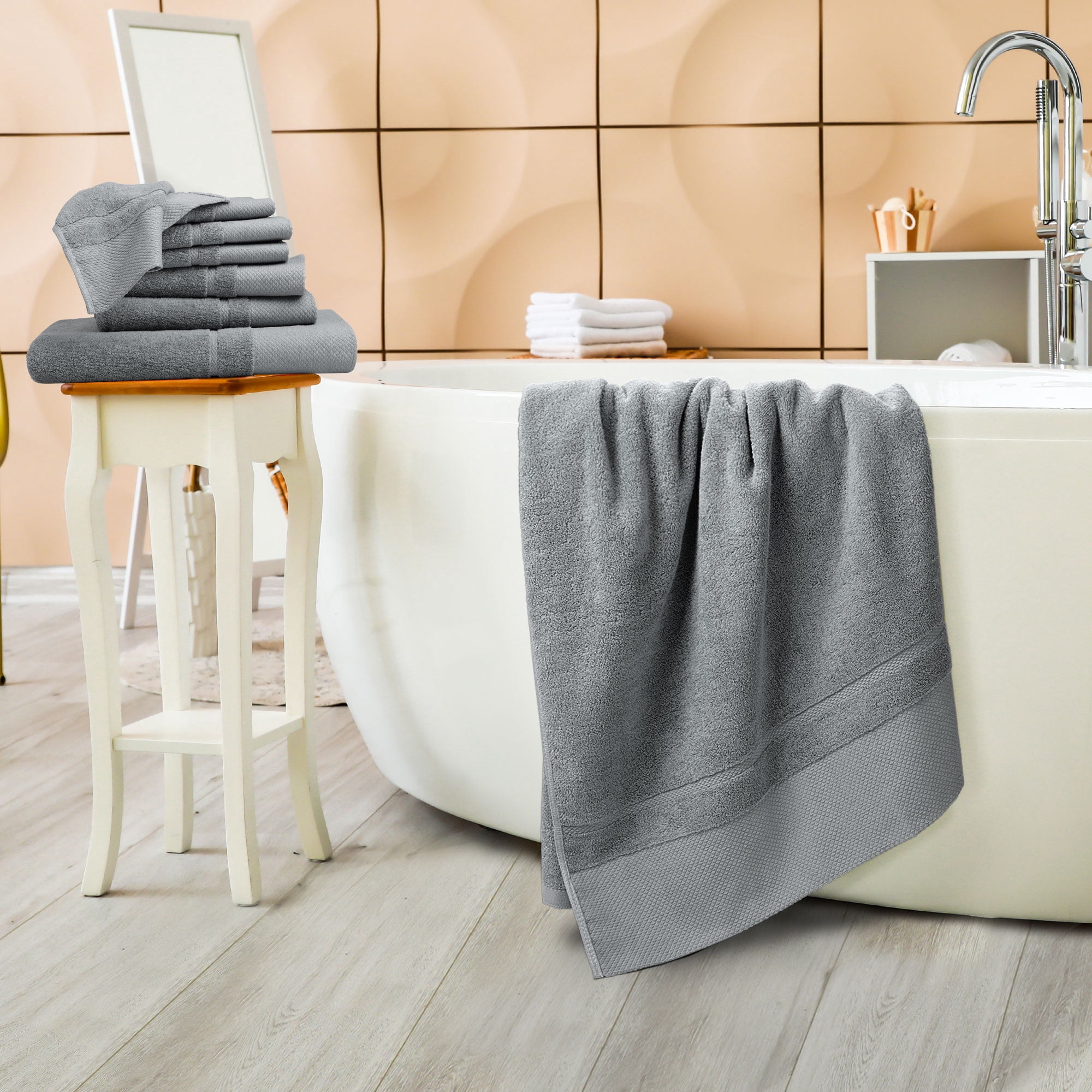 Unique Bargains 100% Combed Cotton 8 Piece Towel Set Soft 600 GSM Luxury Absorbent Gray