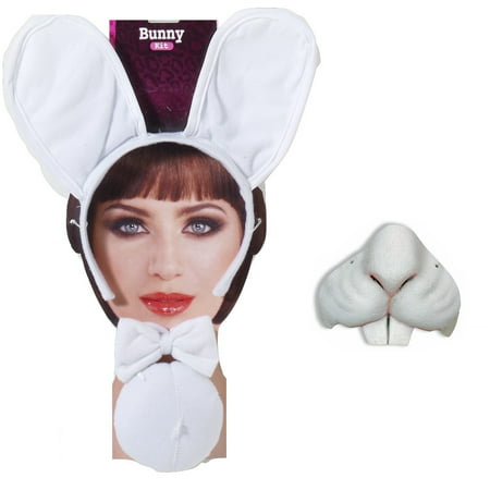White Easter Bunny Rabbit Kit Animal Mini Nose Mask Ears Tail Bowtie Costume Set