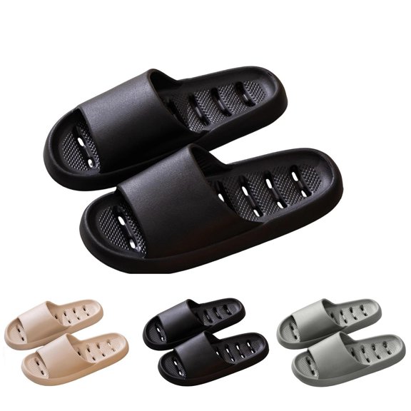 FRSASU Men's Non-Slip Slides with Drainage Holes Lightweight Cushioned Sole Quick Dry Shower Shoes Lounge Slippers Khaki-A