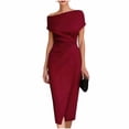 thumbnail image 2 of NTACZA Women'S Dresses Wedding Guest Dresses Midi Dressy Formal Asymmetrical Neckline Ruched Waist Off the Shoulder Red XL, 2 of 5