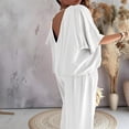 thumbnail image 2 of [Casual Pants Suit] Casual Solid Color Women's Pants Suit | Half Sleeve V-Neck Top And Wide Leg Pants Clothing, 2 of 3