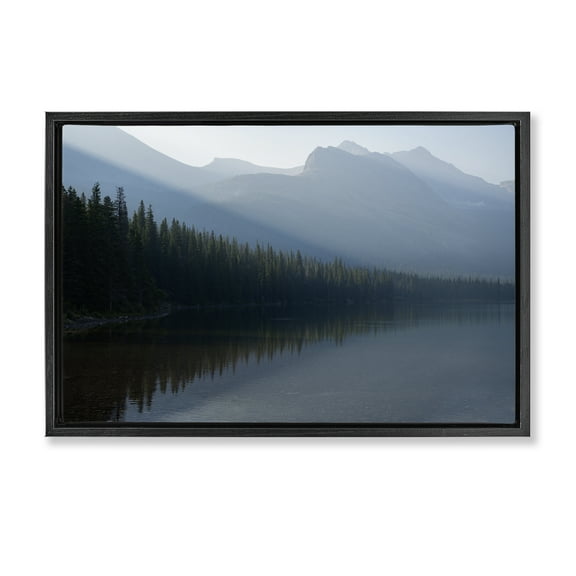 Stupell Industries Foggy Lakeside Trees Landscape Photography Black Floater Framed Art Print Wall Art, 25 x 17