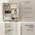 thumbnail image 4 of Bathroom Wall Cabinet, Fluted Wooden Medicine Cabinet Storage with 2 Doors, Adjustable Shelf and Towels Bar, Modern Wall Mount Large Floating Cabinet for Kitchen Laundry Room White, 4 of 16