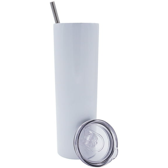 10pcs 20oz Skinny Tumbler White Engraving Blank Stainless Steel Vacuum with Sealed Lid and Straw