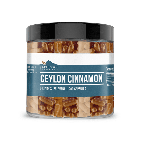 Earthborn Elements Ceylon Cinnamon 200 Capsules, Pure & Undiluted, No Additives