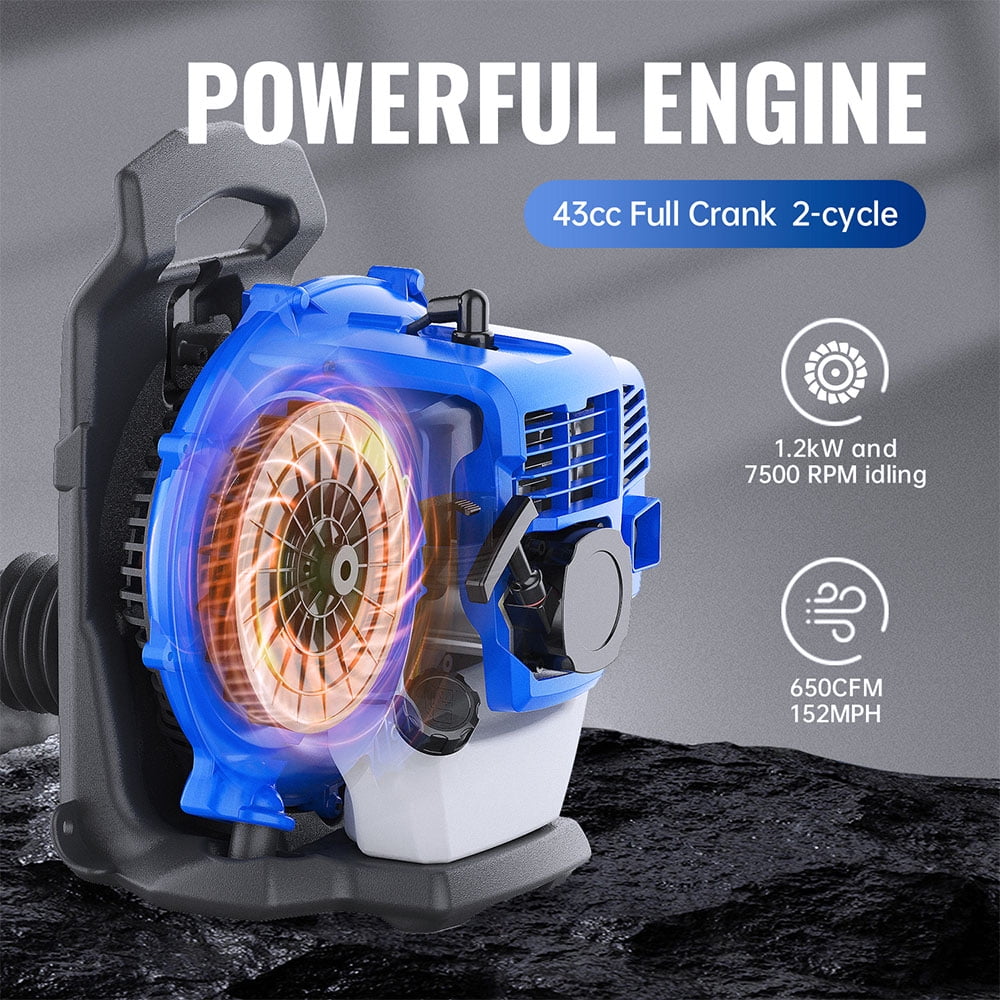 WILD BADGER POWER 43cc Backpack Leaf Blower, 650CFM 152MPH Gas Powered, Lightweight 17.4 lbs for Yard and Driveway Cleanup