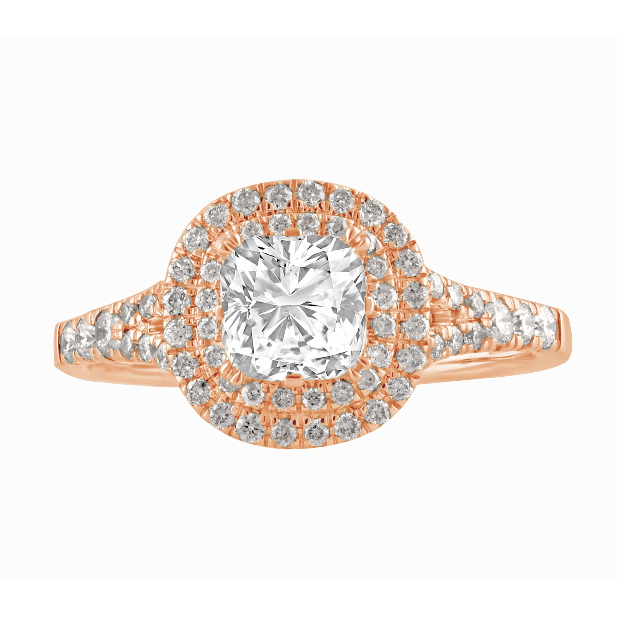 Arista 1.25 ct Cushion cut Swarovski Diamonds Double Halo Engagement Ring in Pink plated Sterling Silver