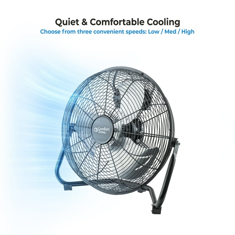 Comfort Zone 12” High Velocity 3-Speed Floor Fan, 180-Degree