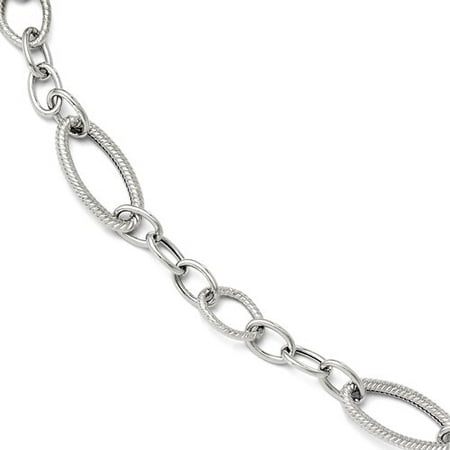 14k White Gold 7.5in Polished and Textured Link Bracelet