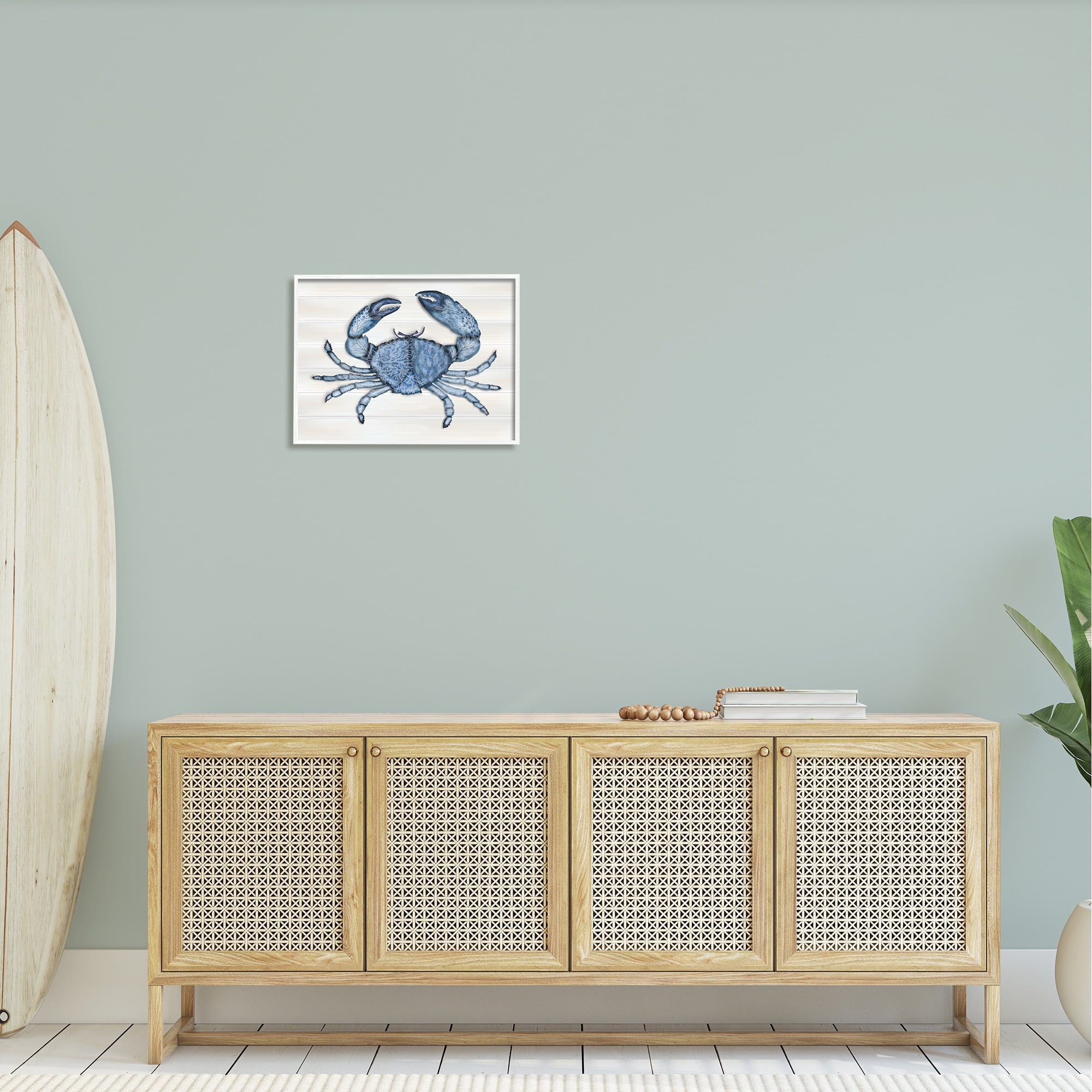 Stupell Industries Detailed Blue Crab Grainy Pattern Aquatic Botanicals Graphic Art White Framed Art Print Wall Art, Design by Darlene Seale
