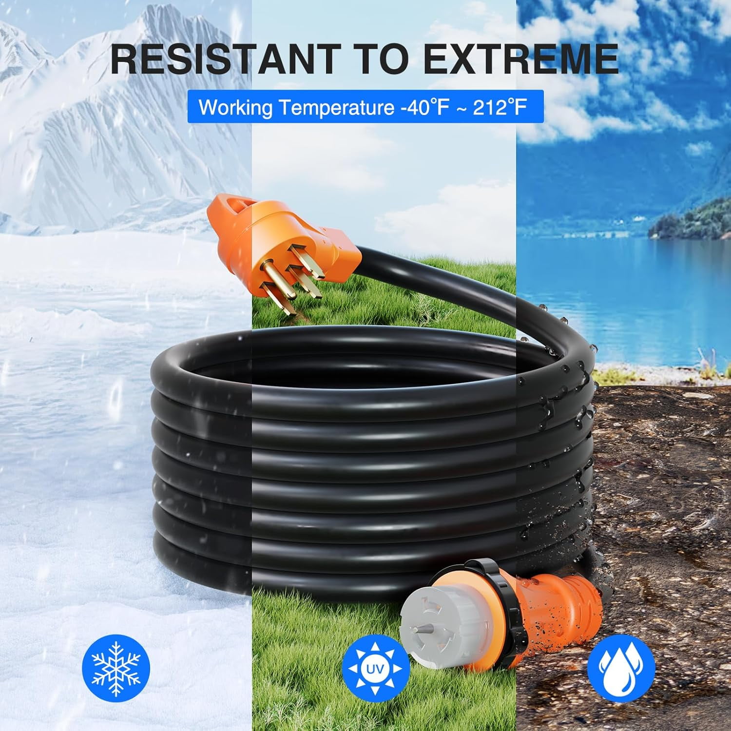 Nilight 50A 25FT Generator Extension Cord and Power Inlet Box 125/250V Heavy Duty 6/3+8/1 Gauge STW ETL Listed NEMA 14-50P/SS2-50R Twist Lock Connector for RV