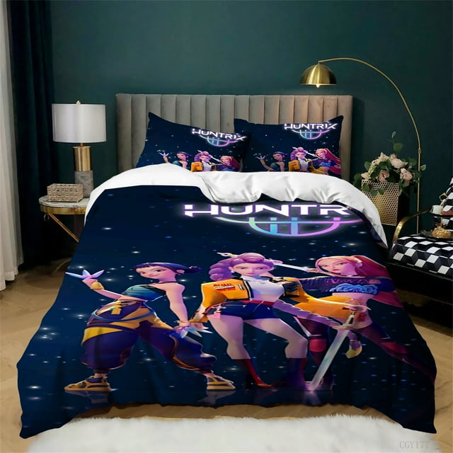 Ensemble de Housse de Couette KPop Demon_Hunters Taille Jumeau 3 Pcs Ensemble de Literie Léger Housse de Couette Douce et Confortable avec Fermeture Éclair