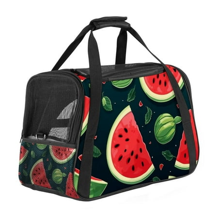 Watermelon Fabric 900D Oxford Cloth Pet Carrier Bag with Sherpa Base and Nylon Webbing  17x10x11.8 in (43x26x30 cm) | Breathable and Durable Dog Travel Tote