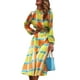thumbnail image 1 of VISgogo Vestido casual para mujer, colorido, estampado geométrico, manga larga, medio cuello alto, vestido largo suelto VISgogo moda, 1 of 9