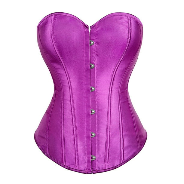 Top tipo bustier con corsé y cintura deshuesada, botones frontales y túnica sexy - Morado