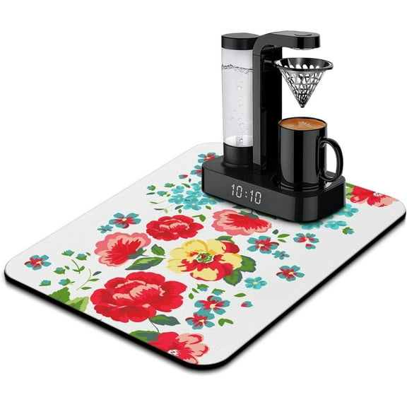 Coffee Bar Mat Accessories for Countertop Absorbent Hide Stain Rubber Backed Dish Drying Mats for Kitchen Counter Draining Pad Decor Gift Fit Under Coffee Maker Coffee Pot Espresso Machine (24x18in)