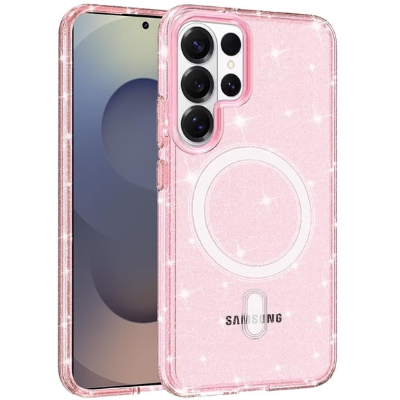 XPM for Samsung Galaxy S26 Ultra Phone Case, MagSafe Compatible Glitter Sparkle Bling Hybrid Case with Magnetic Circle, Slim TPU & Hard PC Frame Cover for Galaxy S26 Ultra (Pink)