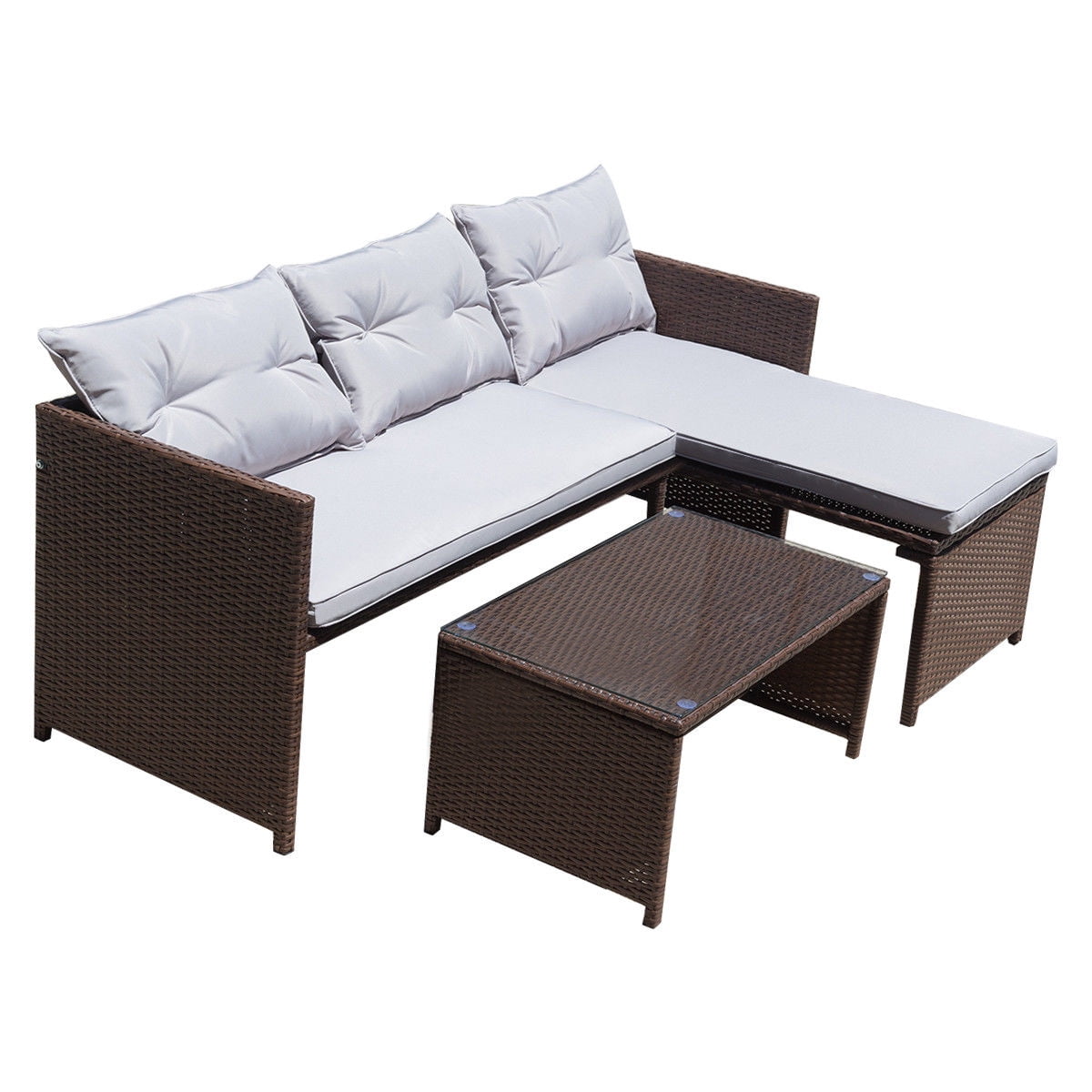 Costway 3PC Outdoor Patio Sofa Set Rattan Wicker Deck Couch Garden Furniture