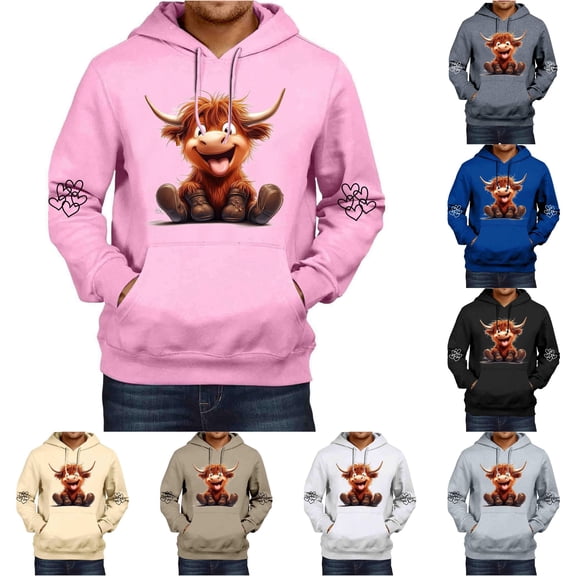 Zhanqunnn Men's Autumn And Winter Hoodie With Floral Cattle Print Hooded Sweatshirt Shoulder Down Long Sleeved Sweatshirt Top Men Hoodies Pullover, Size XXXL