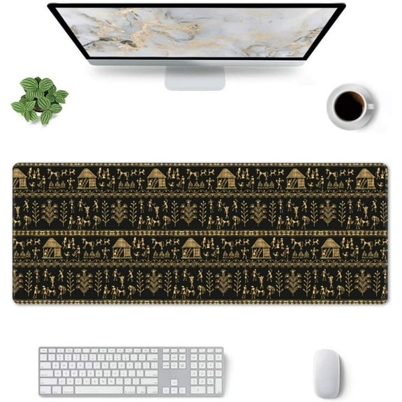 History Sculpture Gold -Mouse Pad, Big Desk Mat, Extended Gaming Mouse Pad, Mouse Mat with Non-Slip Rubber Base & Stitched, 31.5 X 11.8 in Large Desk Pad for Keyboard, Mouse, Home and Office