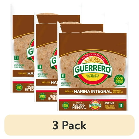 (3 pack) Guerrero Whole Wheat Flour Tortillas, Soft Taco Size, 11 Count