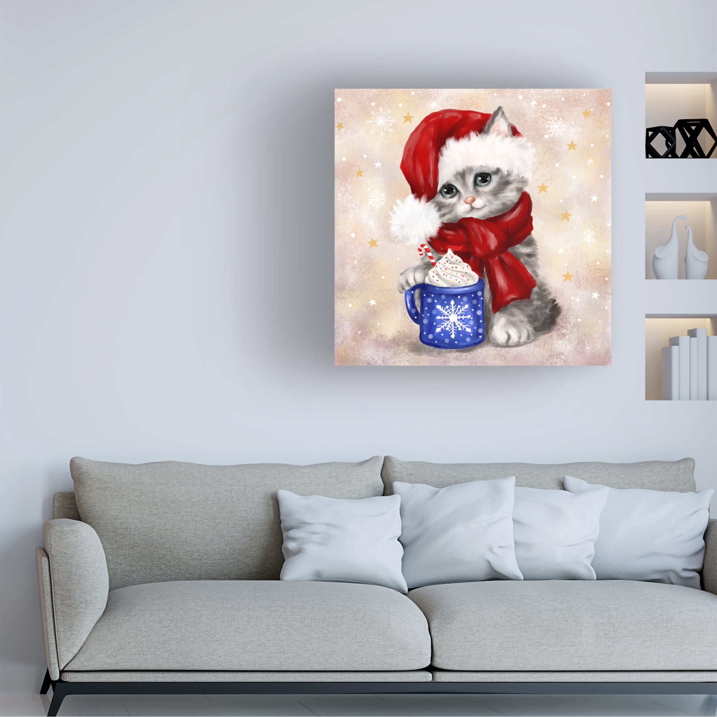 MAKIKO 'Christmas Cat With Hot Chocolate' Canvas Art