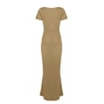 thumbnail image 4 of Summer Saving Wycnly Womens Dresses Wedding Guest Party Elegant Slim Mermaid Long Dresses Solid V-Neck Short Sleeve Maxi Summer Dress Khaki s Clearance Under $5, 4 of 4