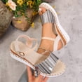 thumbnail image 4 of Women's Espadrille Wedge Sandals Ankle Strap Platform Open Toe Boho Braided Band Wedges Heels Beach Vacation Dress Shoes Silver Size 8.5, 4 of 6