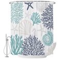 thumbnail image 2 of Teal Navy Blue Coastal Shower Curtains for Bathroom, Summer Beach Coral Shell Ocean Waterproof Fabric Shower Curtain, Decorative Bathroom Curtain for Bathtub, 72"x78" , No Hooks Included, 2 of 9