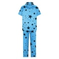 thumbnail image 4 of Cavosen Pajama Sets for Women Button down 2 Piece Soft Nightwear Short Sleeve Collared Shirts Long Pants Sleepwear Star Print Loungewear with Pocket Loose Pjs Outfits Blue S, 4 of 5