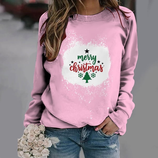 Pntutb Mujer Primavera Otoño Cuello Redondo Manga Larga Estampado De Navidad Suéter Top Pntutb Pntutb-6013