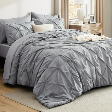 Seven piece quilt set gray - medium double bed in bed bag, GentleSoft™ pleated bed set, family - suitable gift, pleated gray quilt, including bed sheets
