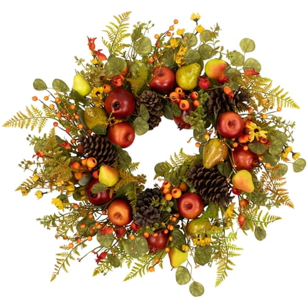 Northlight Apples, Pears and Ferns Artificial Fall Harvest Wreath - 26"