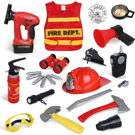 23 Pieces Fireman Toys for Kids, Fire Fighter Costume Pretend Play Dress-up Toy Set