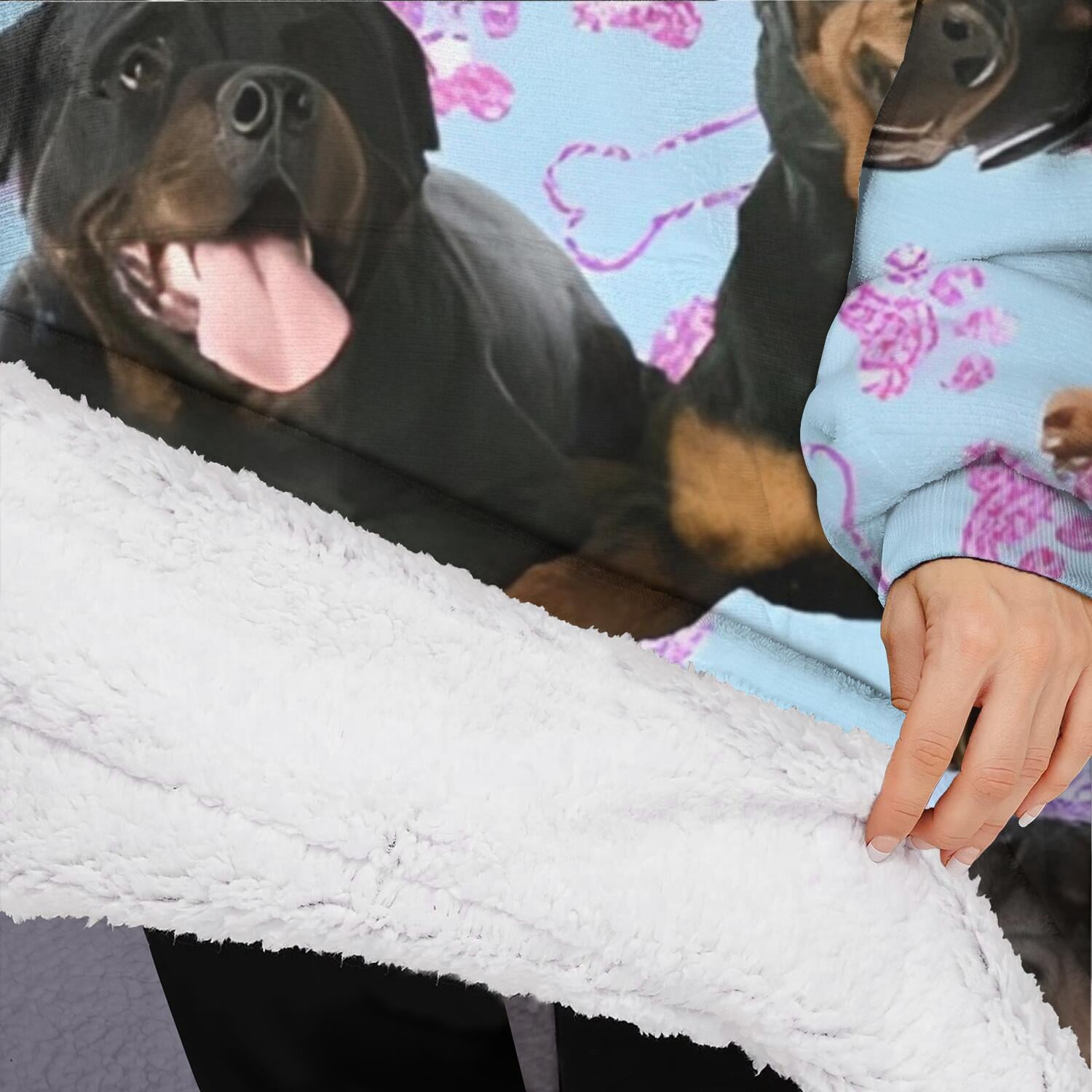 Oversized Wearable Blanket Hoodie,Rottweiler Dogs Sherpa Blanket Hoodie with Super Pockets,Super Warm Fuzzy Pullover for Women & Men