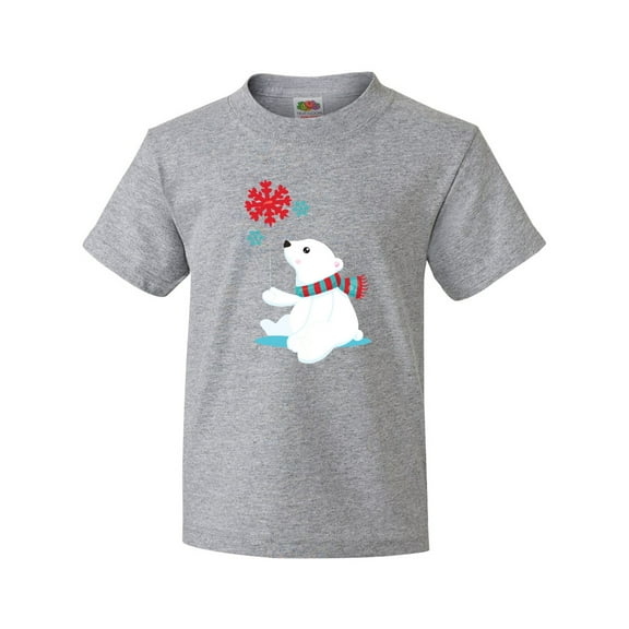 Inktastic Polar Bear With A Scarf, White Bear, Snowflakes Youth T-Shirt