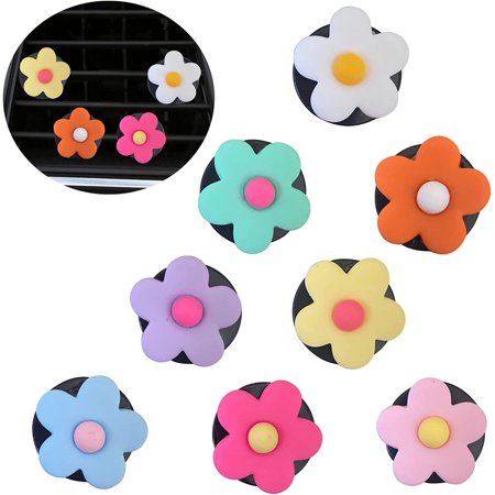 8 Pieces Flower Air Vent Clips Cute Car Decoration Car Air Freshener Clips Air Conditioning Outlet Clip Car Interior Decor Charm Colorful Car Interior Accessories for Girls Women (Light)