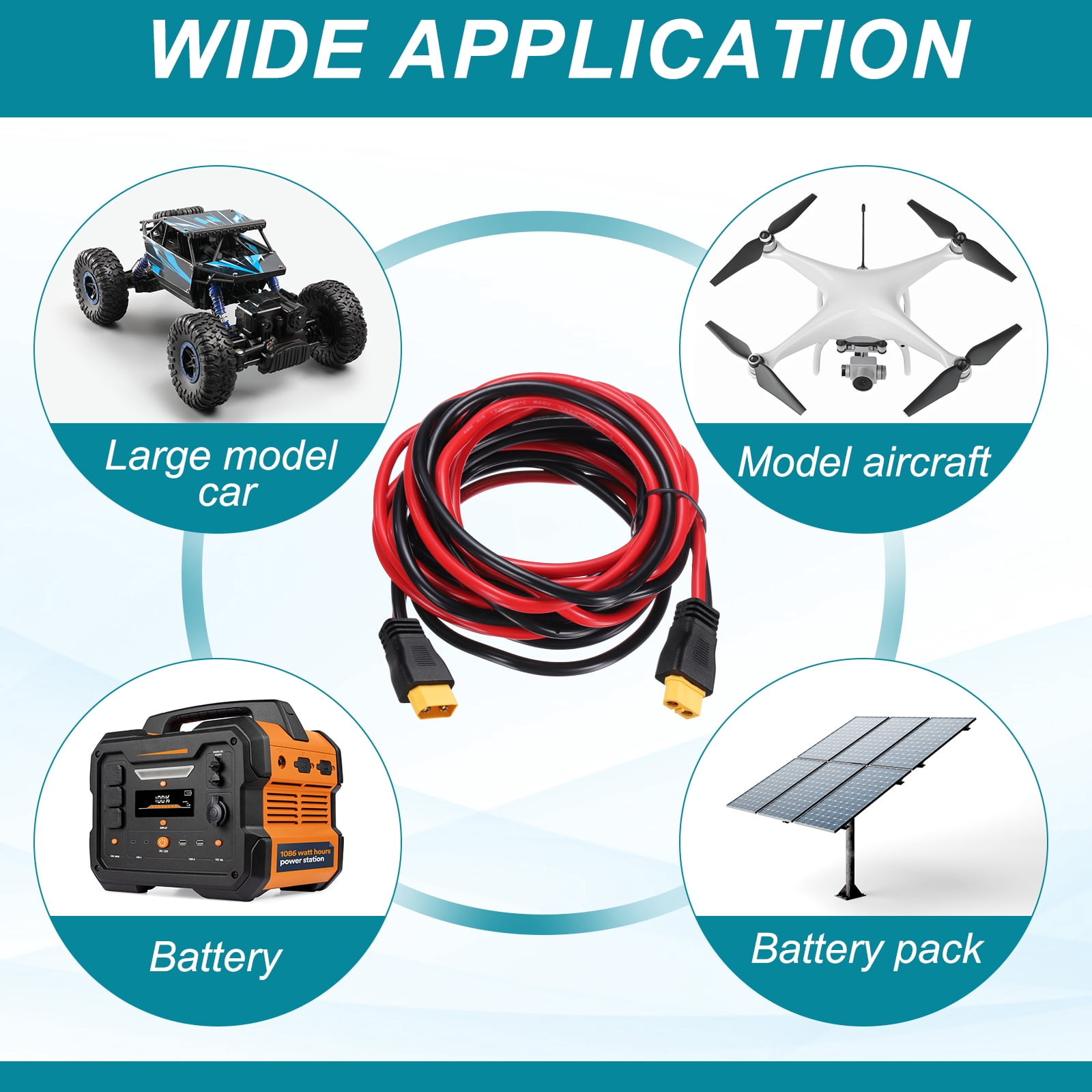 Uxcell 600VDC XT60 Extension Cable, 10AWG 10FT XT60 Male to Female Connector Cable for RC Battery Portable Power Station Solar Panel FPV Drone