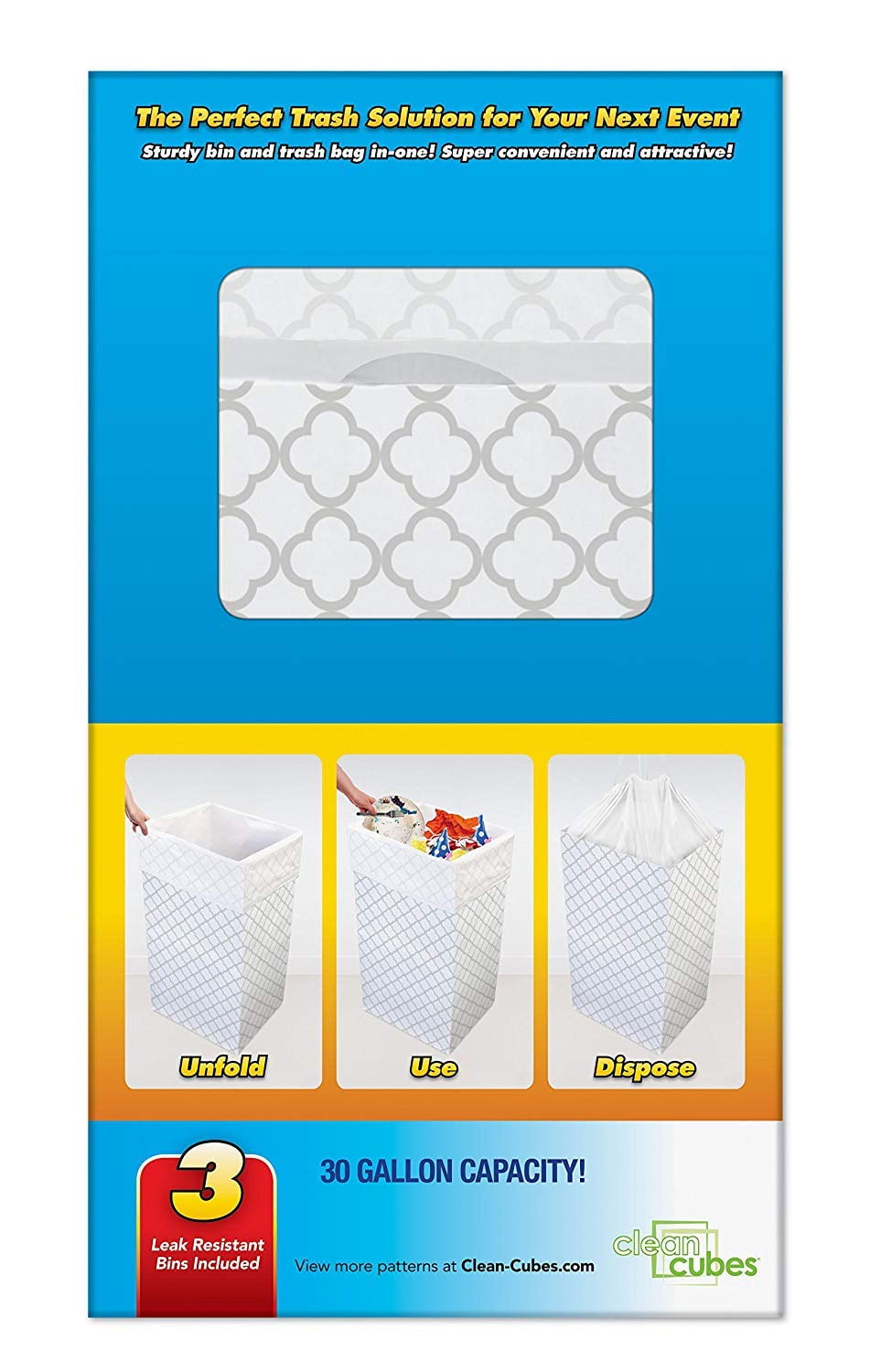 Clean Cubes 30 Gallon Disposable Trash Cans (3-Pack). Reusable Garbage and  Recycling Bins for Parties, Events, and More (Polka Dot - 30 Tall x 14