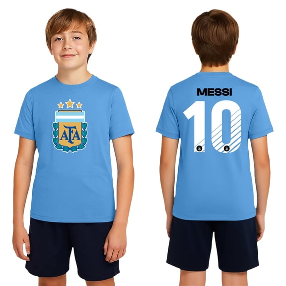 Icon Sports Argentine Football Association Lionel Messi Cotton T-Shirt - Unisex Kids - AFA699CT Light Blue YS